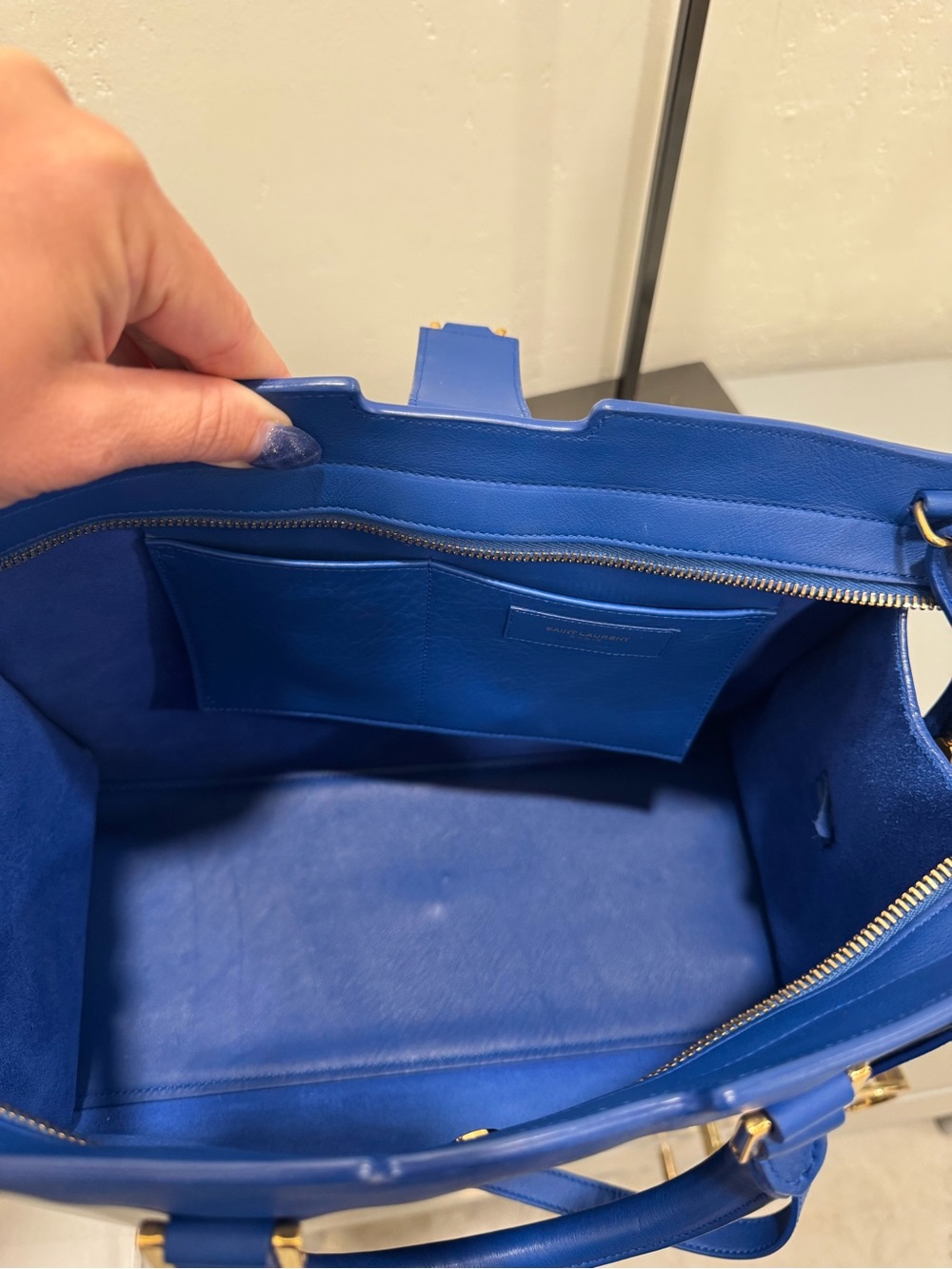 Saint Laurent Monogram Cabas small Blue lambskin Leather - Picture 8 of 9